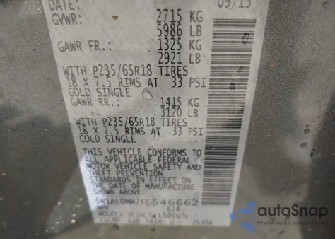 2015 Infiniti Qx60 z USA, uszkodzony, nr VIN 5N1AL0MM7FC546662